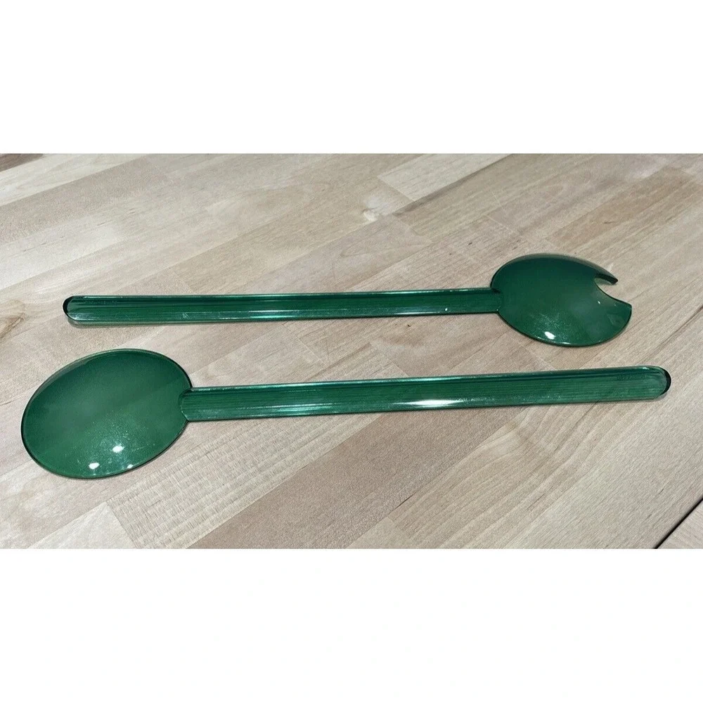 Vintage Tupperware Preludio Acrylic Serving Tongs Jewel Tone Green Set